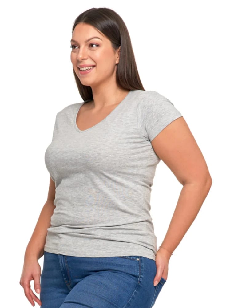 Koszulki i T-shirty - T-shirt damski bawełniany z dekoltem V Plus Size JASNY SZARY  - produkt moraj.pl 3