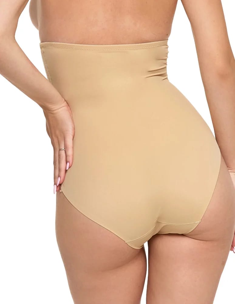 Majtki figi - Majtki damskie figi z wysokim stanem modelujące z koronką BEŻOWY  - produkt moraj.pl 3