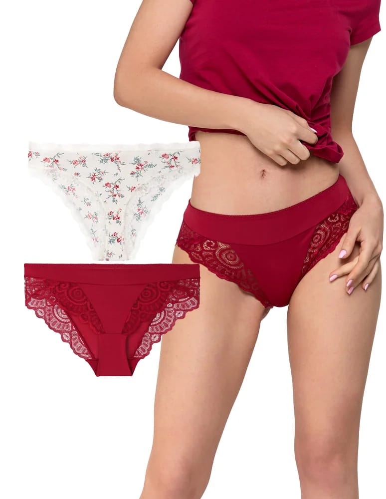 Majtki figi - Majtki damskie figi eleganckie wykończenie koronkowe 2-pak WIELOKOLOROWY  - produkt moraj.pl 5