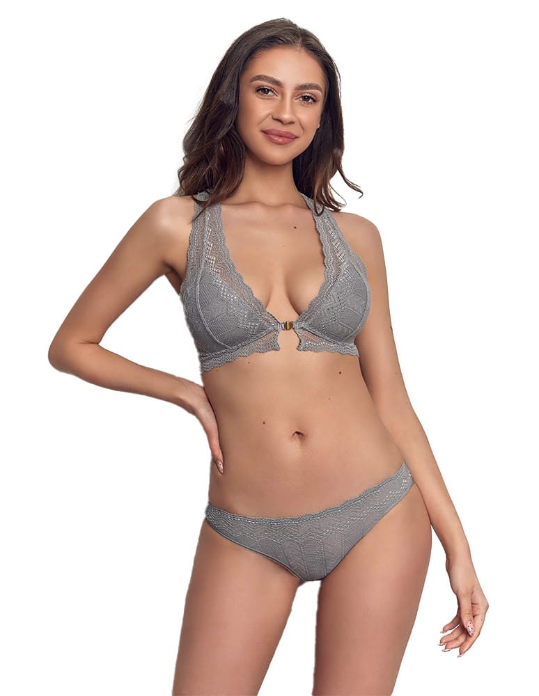 Majtki figi - Figi mini bikini damskie geometryczna koronka SZARY - produkt moraj.pl 1