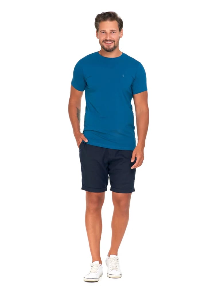Koszulki i Tank Topy - Koszulka męska T-shirt bawełniana Premium okrągły dekolt CIEMNY NIEBIESKI - produkt moraj.pl 2