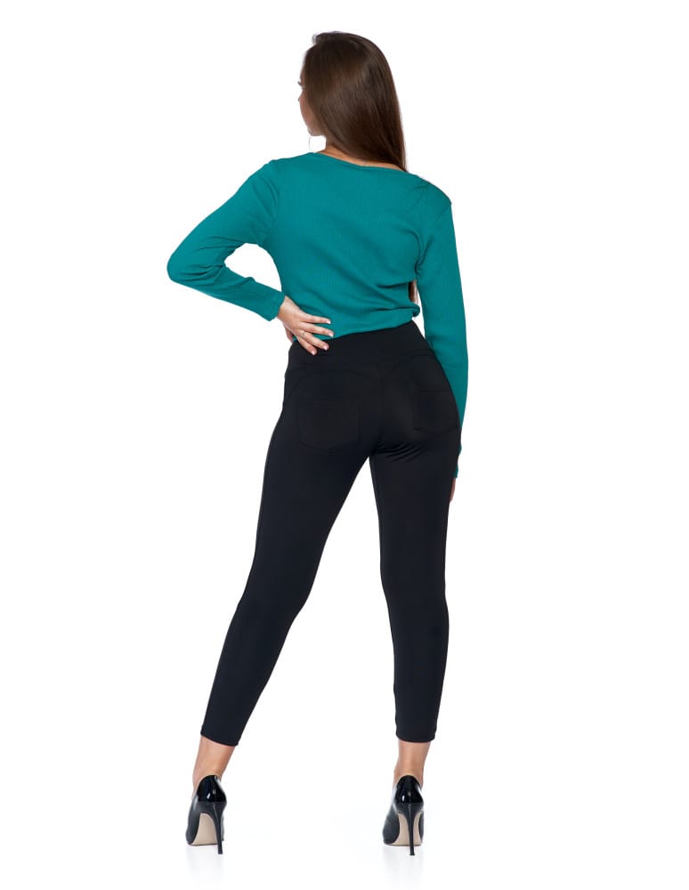 Legginsy damskie - Legginsy damskie z ozdobnym zamkiem z boku CZARNY  - produkt moraj.pl 2