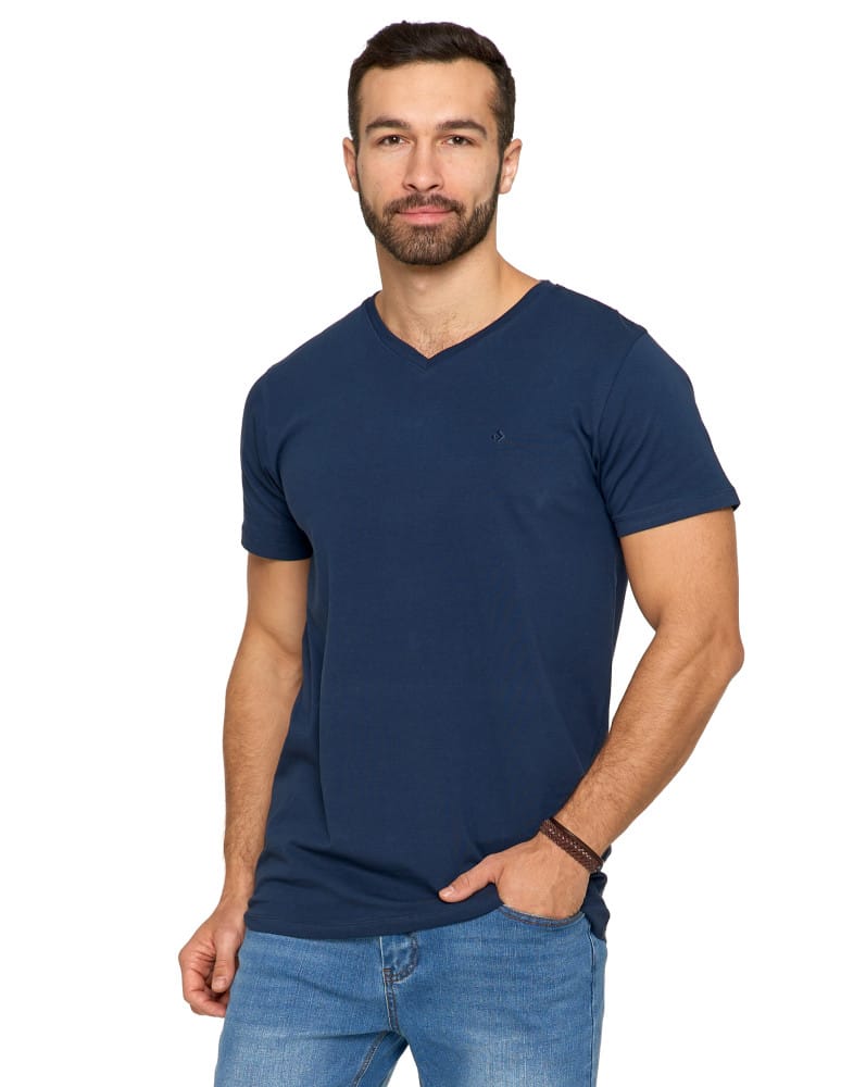 Koszulka męska bawełna Premium T-shirt dekolt w serek GRANATOWY