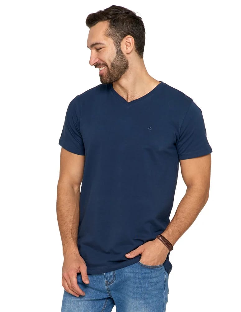 Koszulki i Tank Topy - Koszulka męska bawełna Premium T-shirt dekolt w serek GRANATOWY - produkt moraj.pl 2