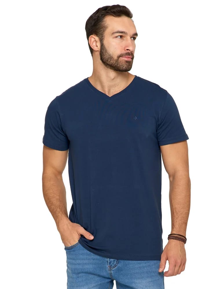 Koszulki i Tank Topy - Koszulka męska bawełna Premium T-shirt dekolt w serek GRANATOWY - produkt moraj.pl 3