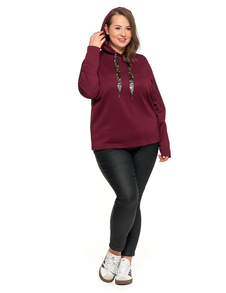 Bluzy damskie - Luźna damska bluza z kapturem ze złotym zdobieniem FIOLETOWY - produkt moraj.pl 6