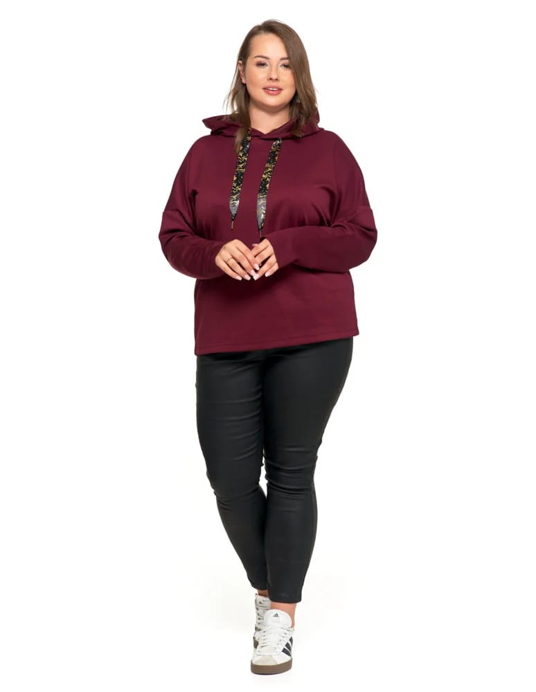 Bluzy damskie - Luźna damska bluza z kapturem ze złotym zdobieniem FIOLETOWY - produkt moraj.pl 7