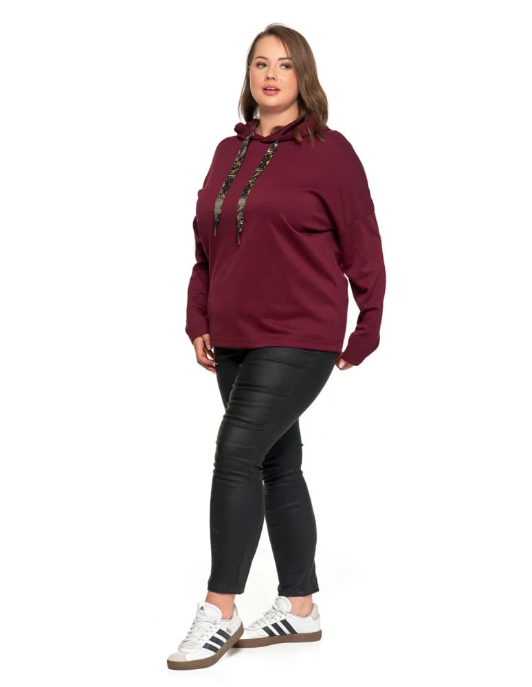 Bluzy damskie - Luźna damska bluza z kapturem ze złotym zdobieniem FIOLETOWY - produkt moraj.pl 8