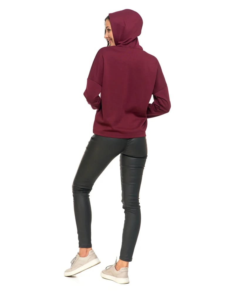 Bluzy damskie - Luźna damska bluza z kapturem ze złotym zdobieniem FIOLETOWY - produkt moraj.pl 9