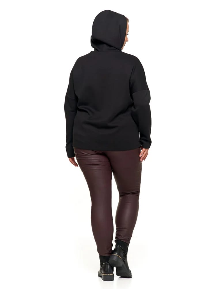 Bluzy damskie - Luźna damska bluza z kapturem ze złotym zdobieniem CZARNY  - produkt moraj.pl 4