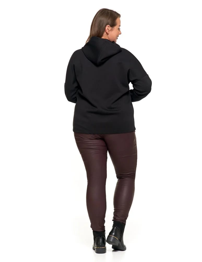 Bluzy damskie - Luźna damska bluza z kapturem ze złotym zdobieniem CZARNY  - produkt moraj.pl 6