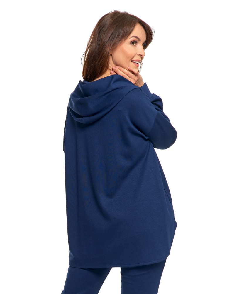Bluzy damskie - Damska bluza oversize z kapturem i dekoltem w serek GRANATOWY - produkt moraj.pl 2