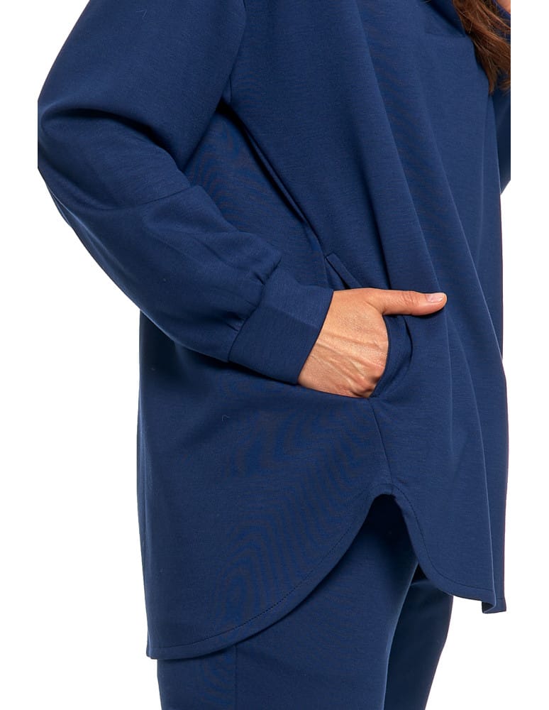 Bluzy damskie - Damska bluza oversize z kapturem i dekoltem w serek GRANATOWY - produkt moraj.pl 4