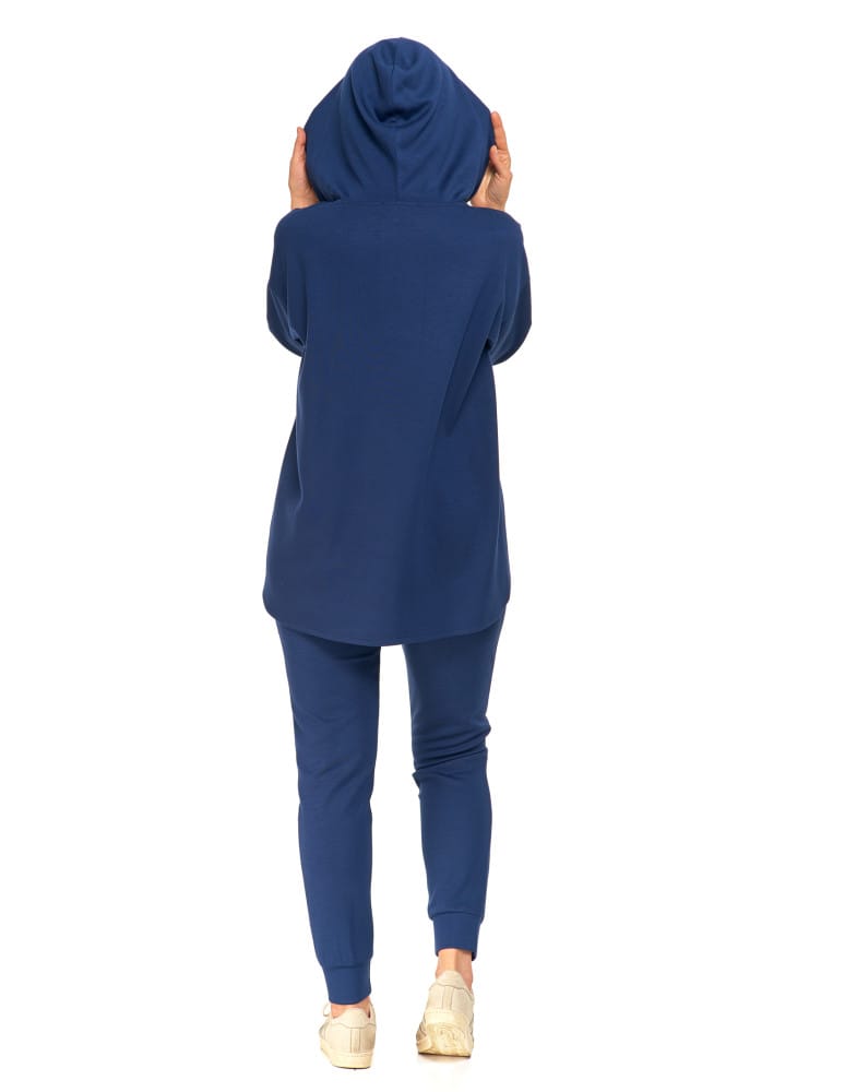 Bluzy damskie - Damska bluza oversize z kapturem i dekoltem w serek GRANATOWY - produkt moraj.pl 6
