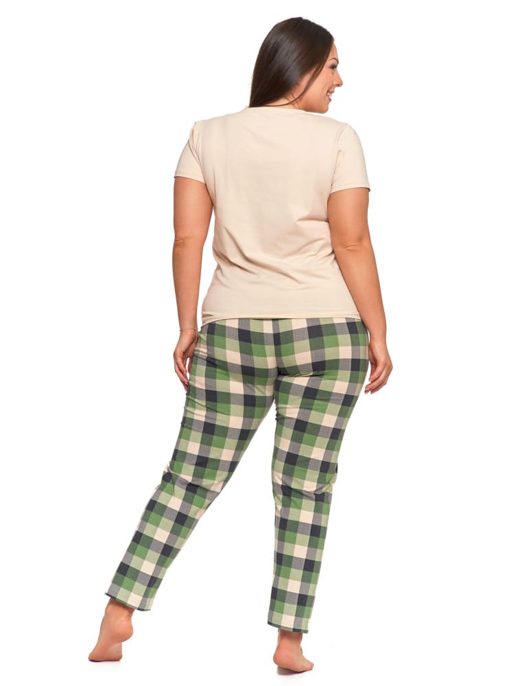 Krótki rękaw - Damska piżama Plus Size z długimi spodniami w kratkę ZIELONY - produkt moraj.pl 2