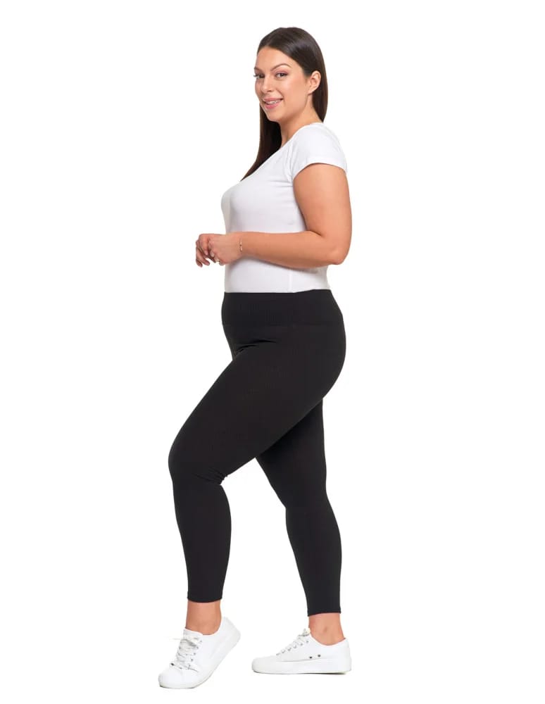 Legginsy damskie - Legginsy damskie w prążek z wysokim stanem CZARNY - produkt moraj.pl 6
