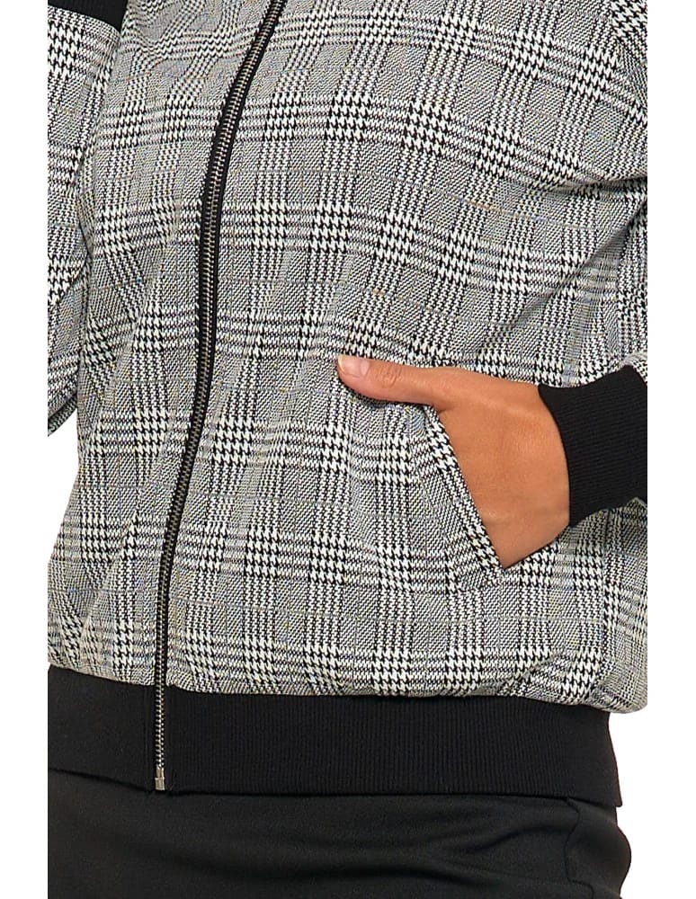 Bluzy damskie - Bluza damska bomberka na zamek wzór w kratkę z kieszeniami WZÓR 1  - produkt moraj.pl 3