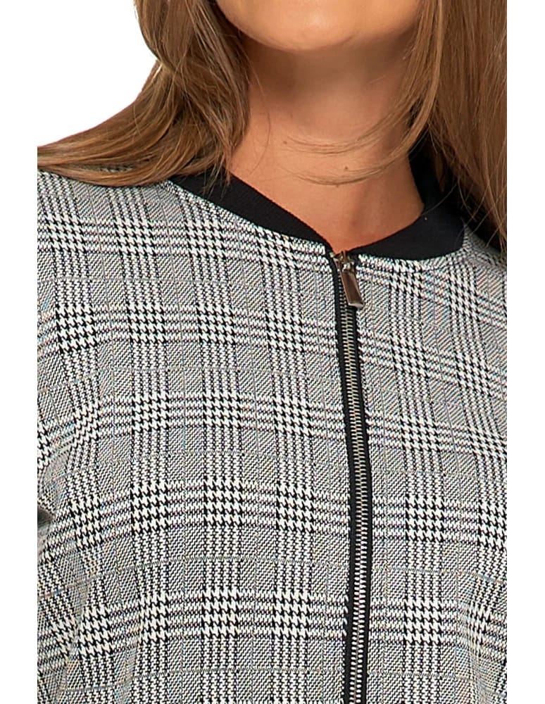 Bluzy damskie - Bluza damska bomberka na zamek wzór w kratkę z kieszeniami WZÓR 1  - produkt moraj.pl 4