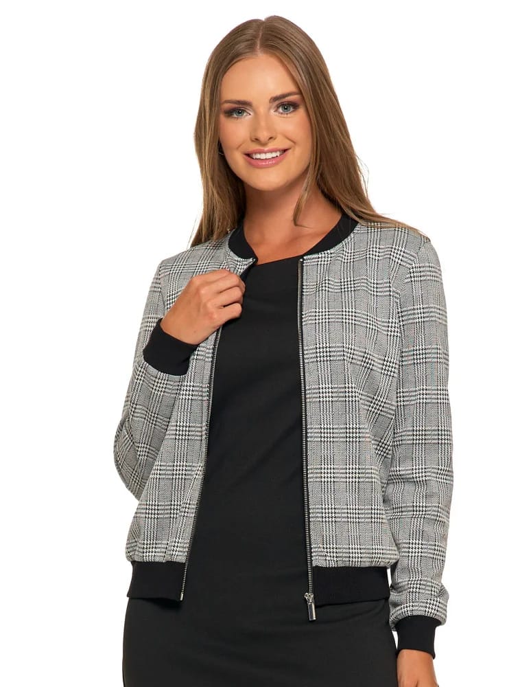 Bluzy damskie - Bluza damska bomberka na zamek wzór w kratkę z kieszeniami WZÓR 1  - produkt moraj.pl 5