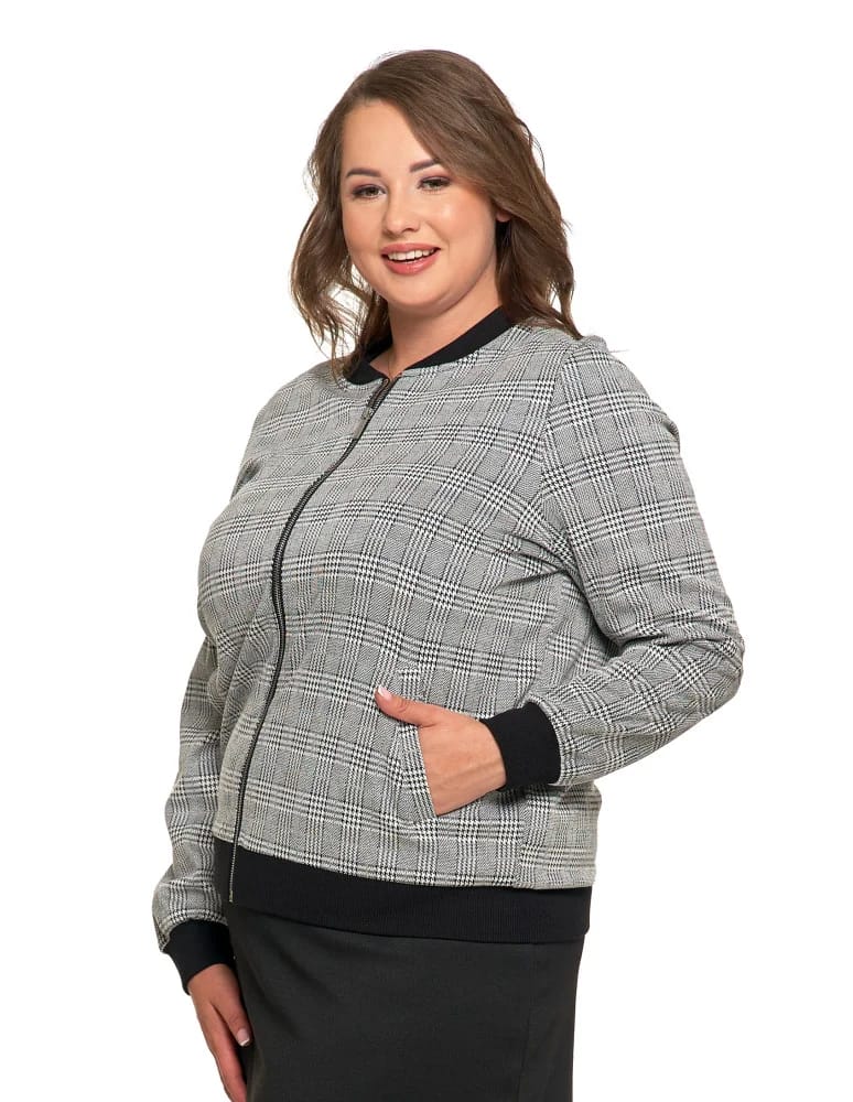 Bluzy damskie - Bluza damska bomberka na zamek wzór w kratkę z kieszeniami WZÓR 1  - produkt moraj.pl 9