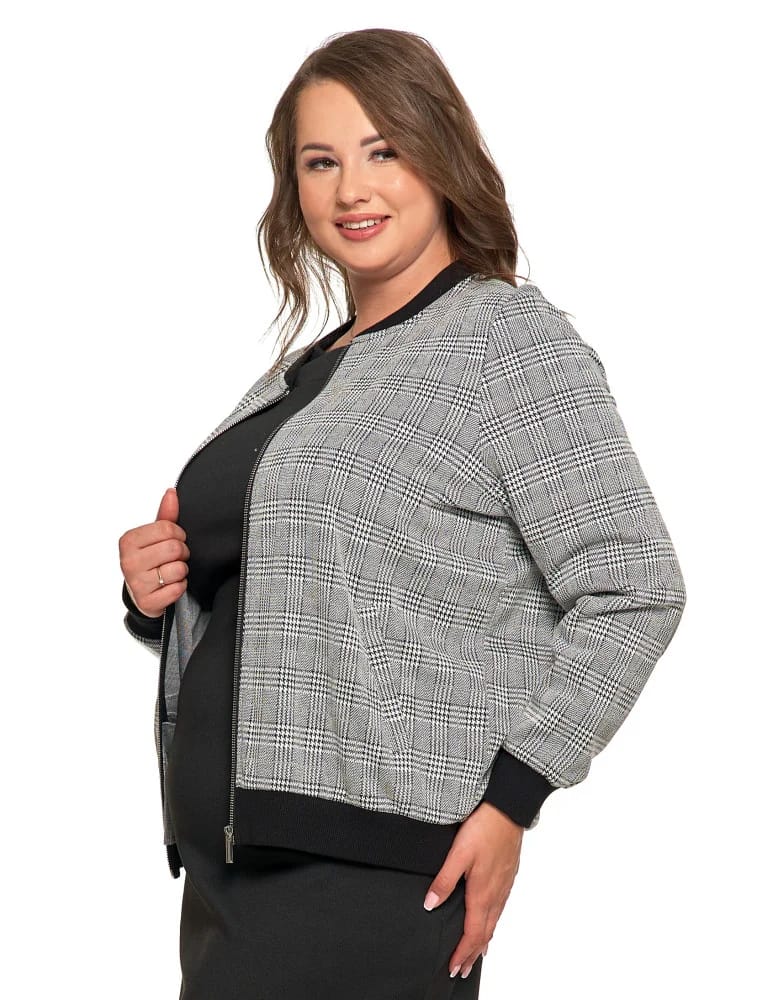Bluzy damskie - Bluza damska bomberka na zamek wzór w kratkę z kieszeniami WZÓR 1  - produkt moraj.pl 11