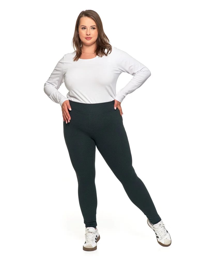 Legginsy damskie - Damskie legginsy z wysokim stanem i prążkowaną strukturą GRAFIT  - produkt moraj.pl 11