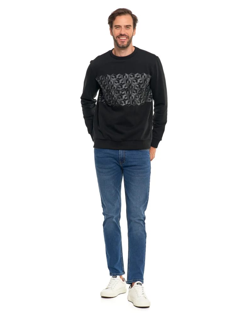 Bluzy męskie - Męska bluza bawełniana z nadrukiem bez kaptura CZARNY - produkt moraj.pl 8
