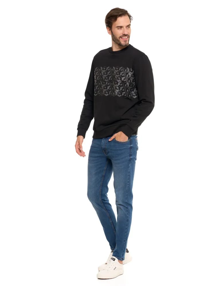 Bluzy męskie - Męska bluza bawełniana z nadrukiem bez kaptura CZARNY - produkt moraj.pl 10