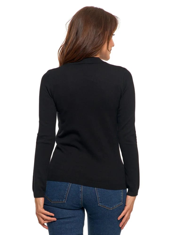 T-shirty i podkoszulki - Damski sweter półgolf z długim rękawem z wiskozą CZARNY  - produkt moraj.pl 2