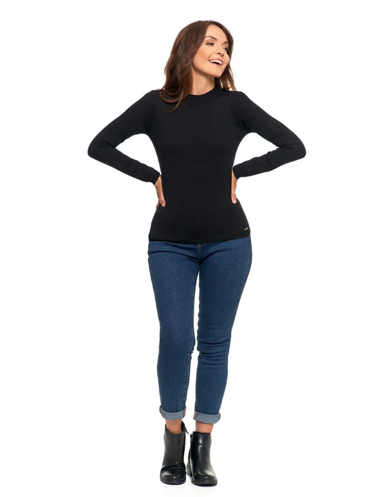T-shirty i podkoszulki - Damski sweter półgolf z długim rękawem z wiskozą CZARNY  - produkt moraj.pl 4