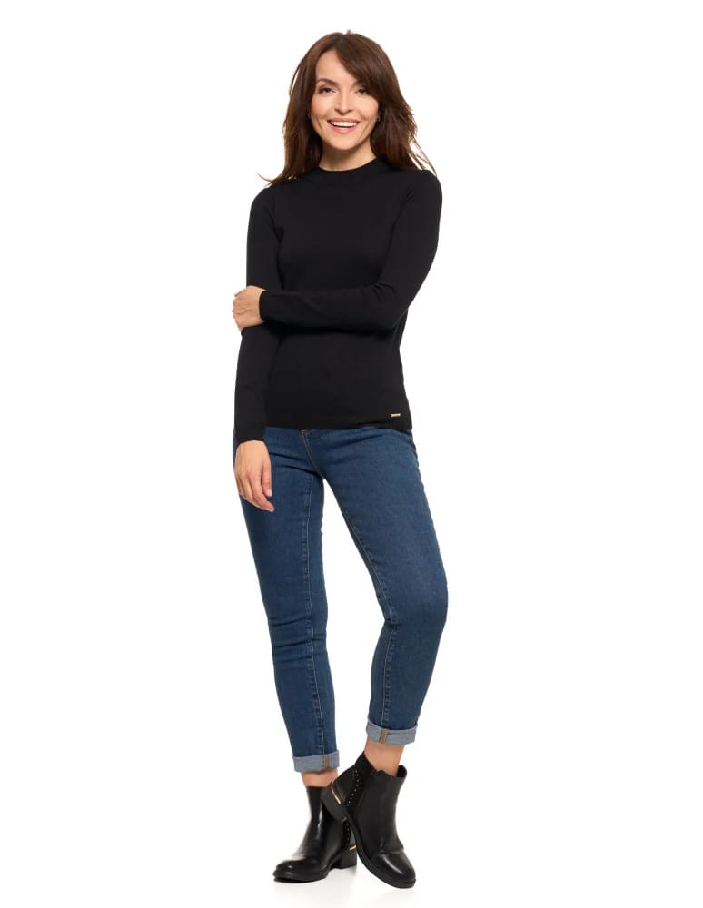 T-shirty i podkoszulki - Damski sweter półgolf z długim rękawem z wiskozą CZARNY  - produkt moraj.pl 6