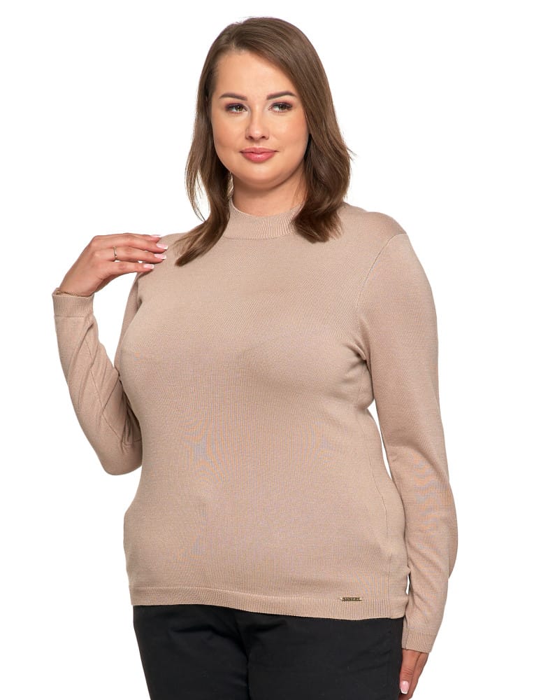 T-shirty i podkoszulki - Damski sweter półgolf z długim rękawem z wiskozą BEŻOWY - produkt moraj.pl 1