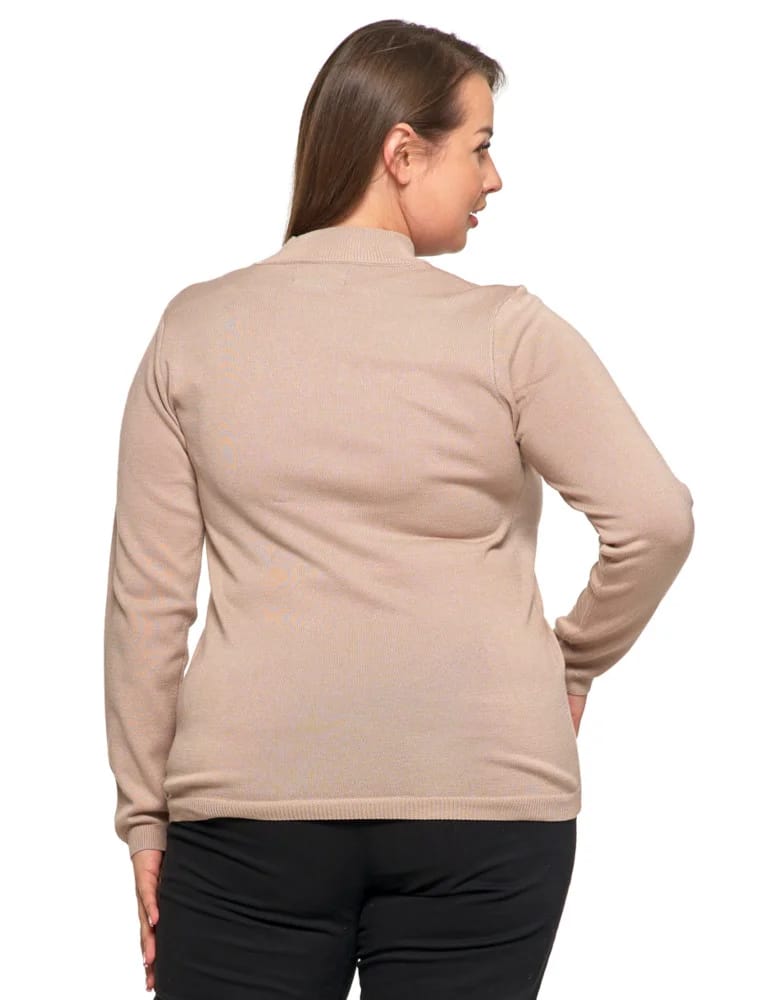 T-shirty i podkoszulki - Damski sweter półgolf z długim rękawem z wiskozą BEŻOWY  - produkt moraj.pl 2