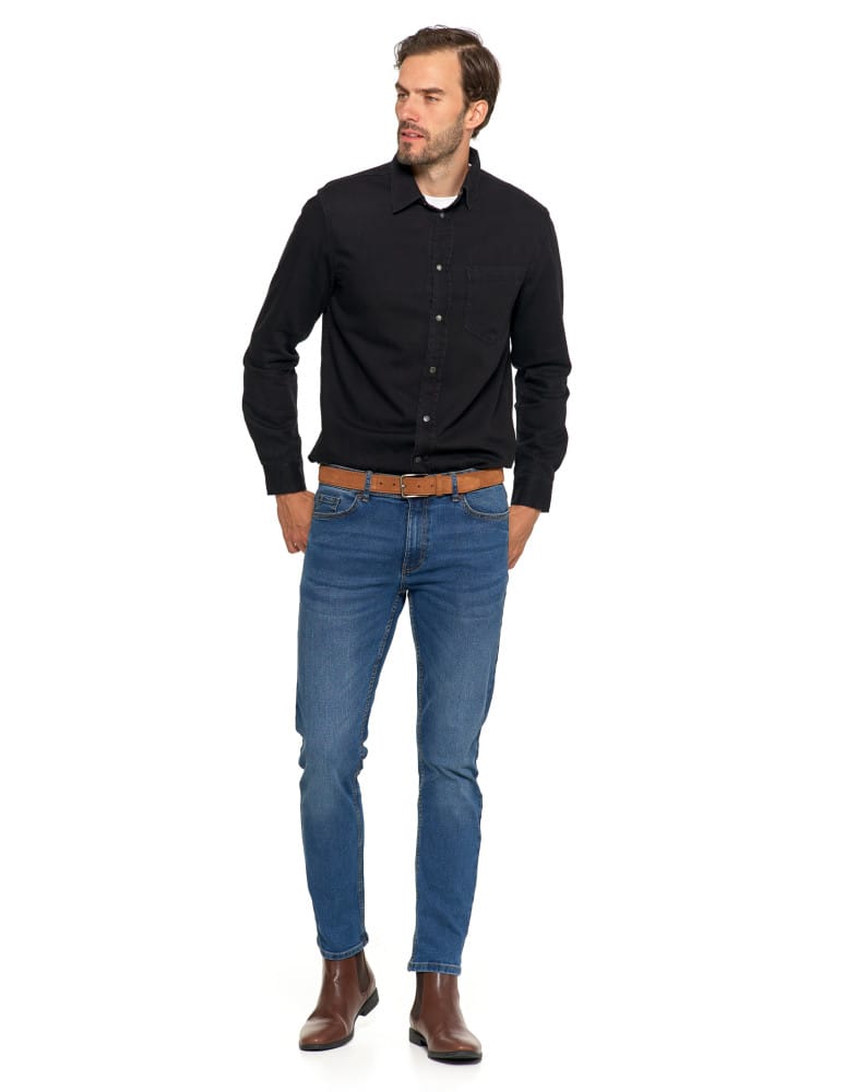 Koszulki i Tank Topy - Klasyczna męska koszula jeansowa CZARNY - produkt moraj.pl 3