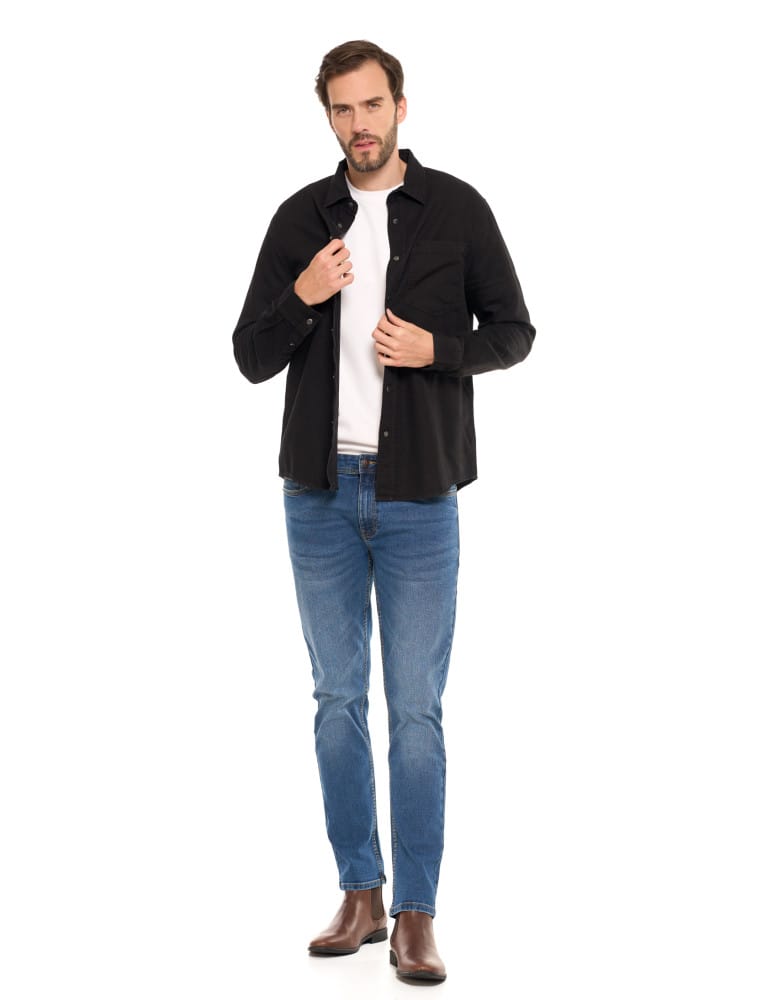 Koszulki i Tank Topy - Klasyczna męska koszula jeansowa CZARNY - produkt moraj.pl 7