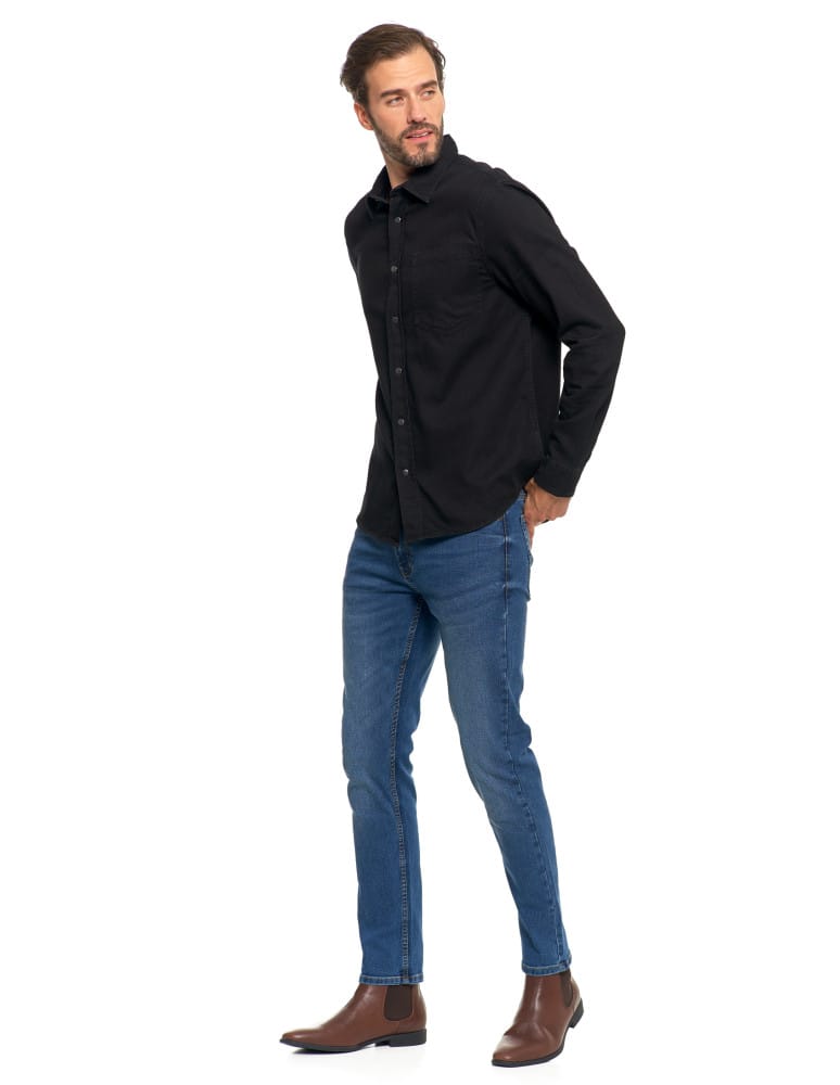 Koszulki i Tank Topy - Klasyczna męska koszula jeansowa CZARNY - produkt moraj.pl 8
