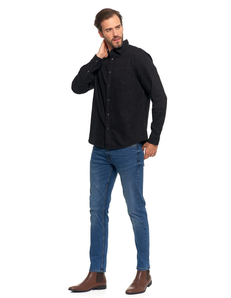 Koszulki i Tank Topy - Klasyczna męska koszula jeansowa CZARNY - produkt moraj.pl 12