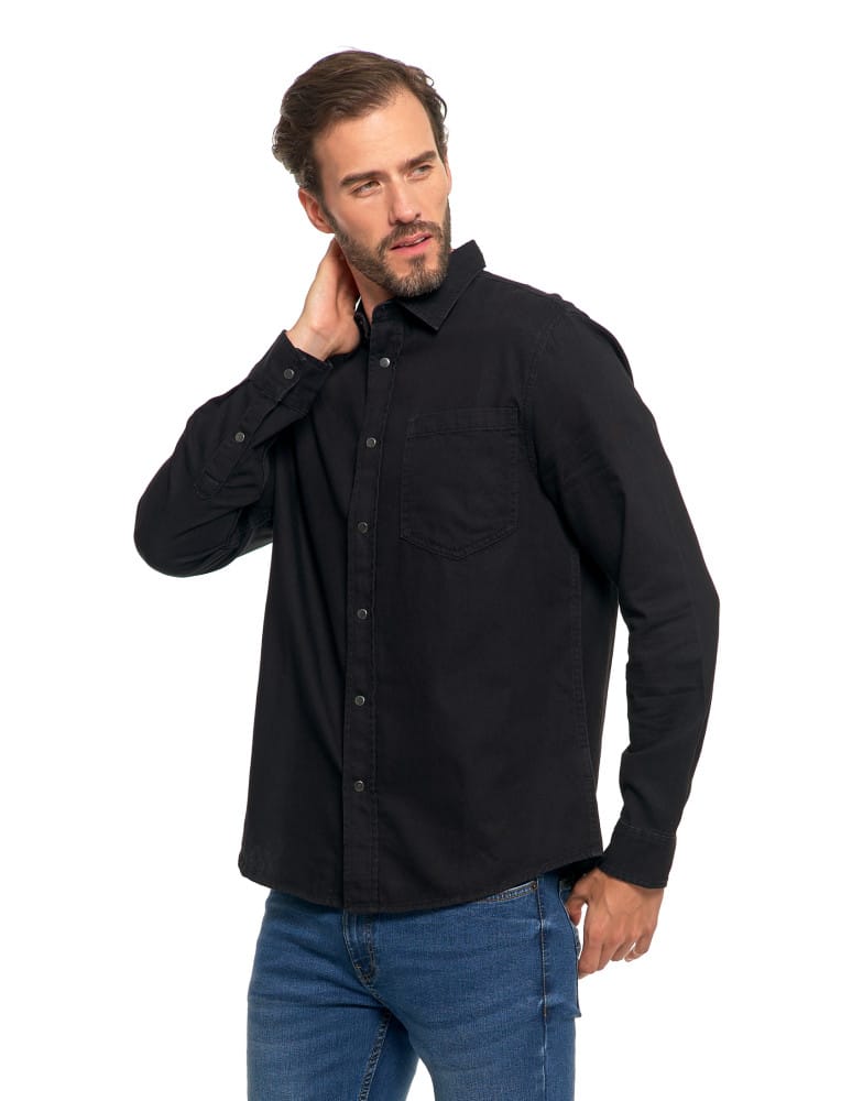Koszulki i Tank Topy - Klasyczna męska koszula jeansowa CZARNY - produkt moraj.pl 13