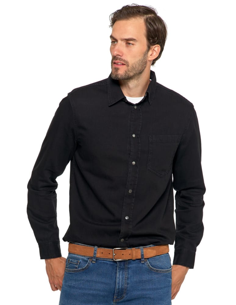 Koszulki i Tank Topy - Klasyczna męska koszula jeansowa CZARNY - produkt moraj.pl 1