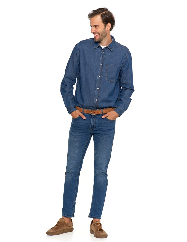 Spodnie męskie - Spodnie jeansowe męskie stylowe GRANATOWY  - produkt moraj.pl 4