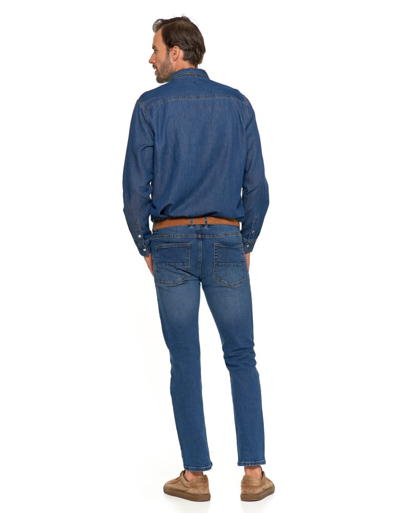 Spodnie męskie - Spodnie jeansowe męskie stylowe GRANATOWY  - produkt moraj.pl 5