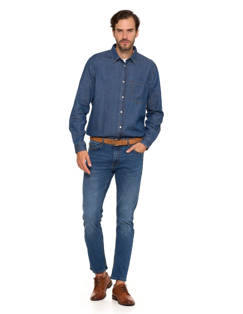 Spodnie męskie - Spodnie jeansowe męskie stylowe GRANATOWY  - produkt moraj.pl 6