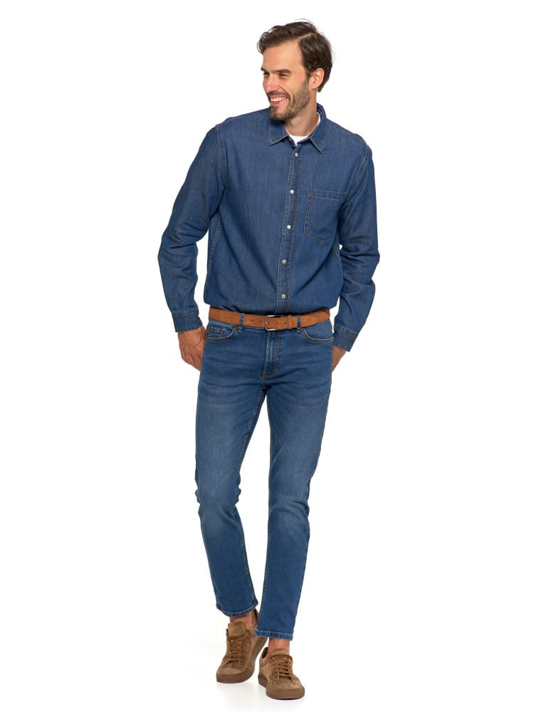 Spodnie męskie - Spodnie jeansowe męskie stylowe GRANATOWY  - produkt moraj.pl 9