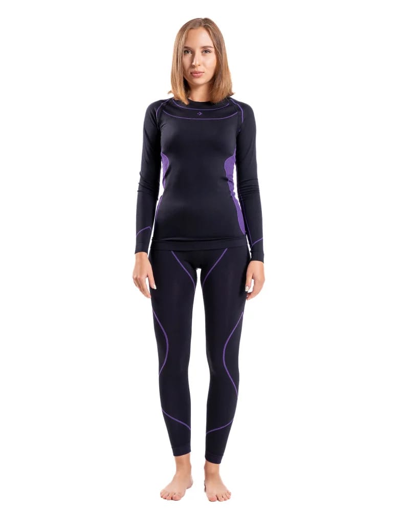 Bielizna termoaktywna - Damskie legginsy termoaktywne bezszwowe FIOLETOWY  - produkt moraj.pl 5