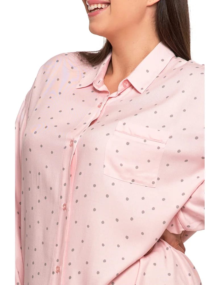 Koszule nocne - Damska koszula nocna wiskozowa w groszki Plus Size RÓŻOWY  - produkt moraj.pl 3
