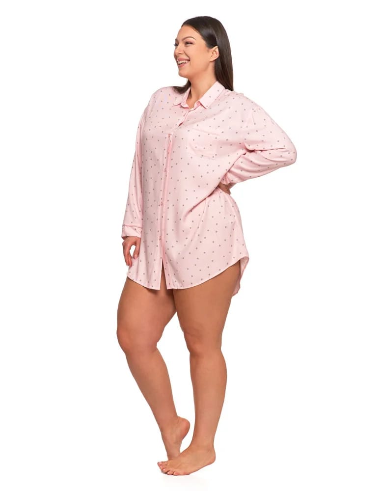 Koszule nocne - Damska koszula nocna wiskozowa w groszki Plus Size RÓŻOWY  - produkt moraj.pl 4