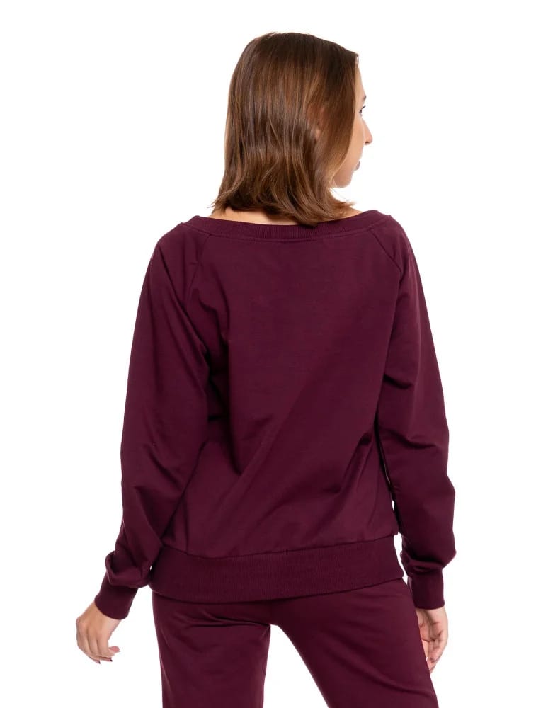 Bluzy damskie - Bluza damska dresowa o klasycznym kroju z nadrukiem BORDOWY - produkt moraj.pl 2