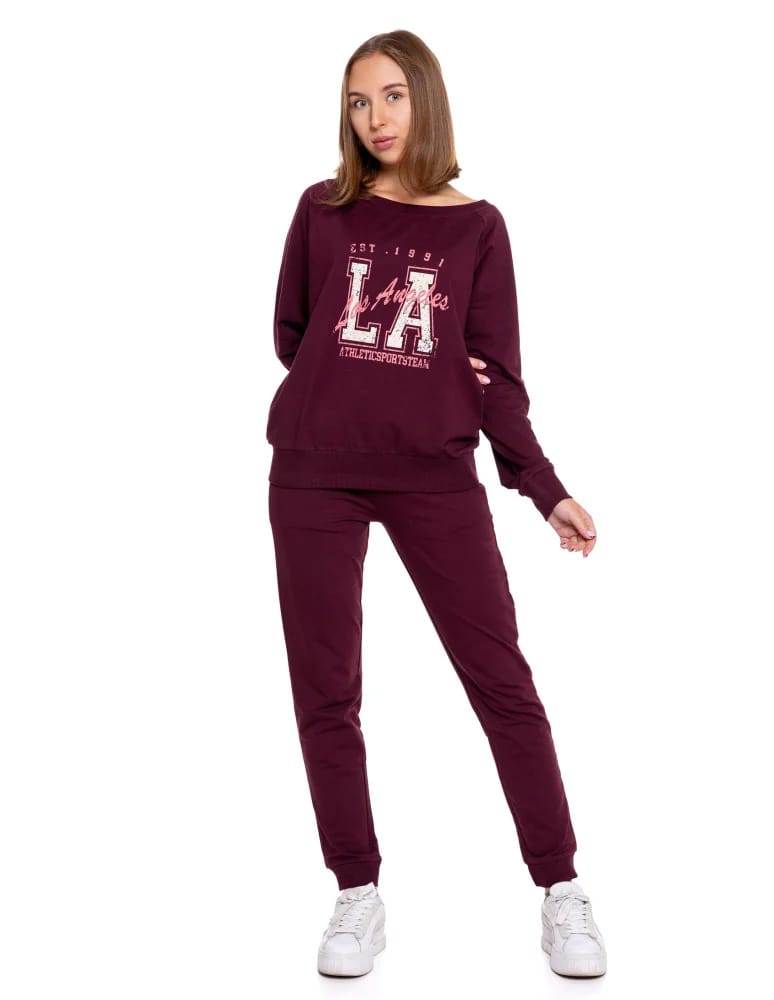 Bluzy damskie - Bluza damska dresowa o klasycznym kroju z nadrukiem BORDOWY - produkt moraj.pl 5