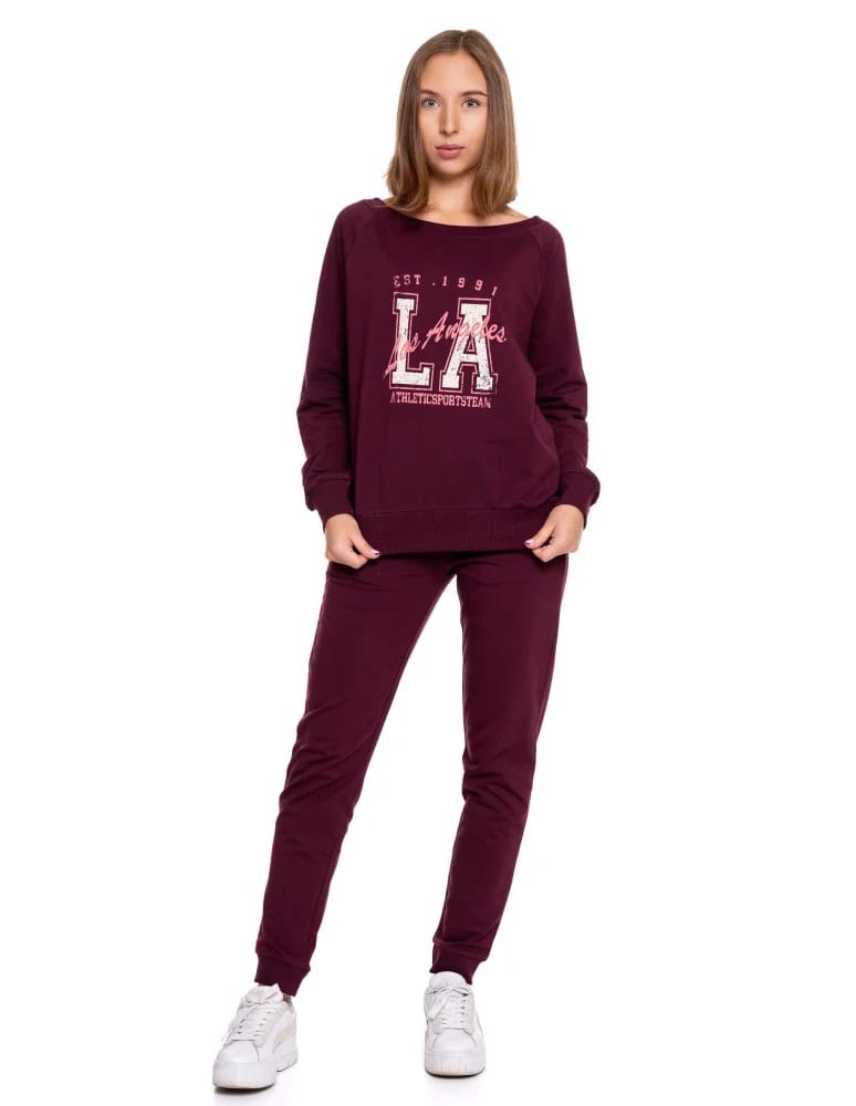 Bluzy damskie - Bluza damska dresowa o klasycznym kroju z nadrukiem BORDOWY - produkt moraj.pl 6