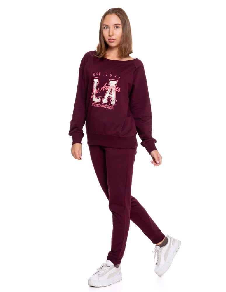 Bluzy damskie - Bluza damska dresowa o klasycznym kroju z nadrukiem BORDOWY - produkt moraj.pl 7